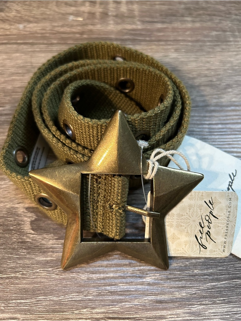 Free People NWT Zoa canvas star buckle belt green size S/M
